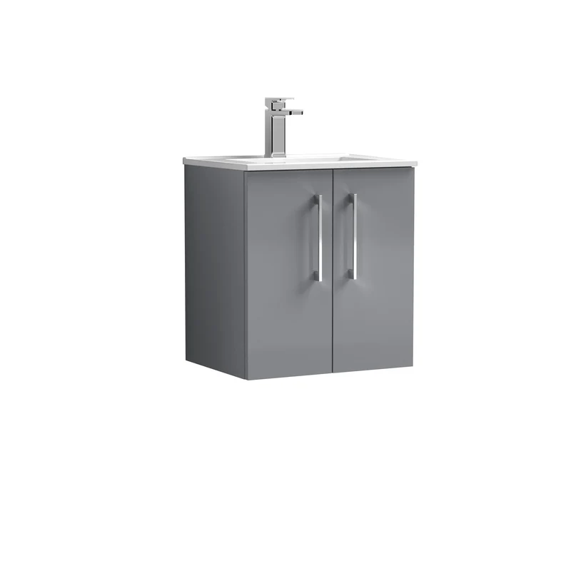 Lana 500mm Wall Hung 2 Door Vanity Unit & Basin - Satin Grey