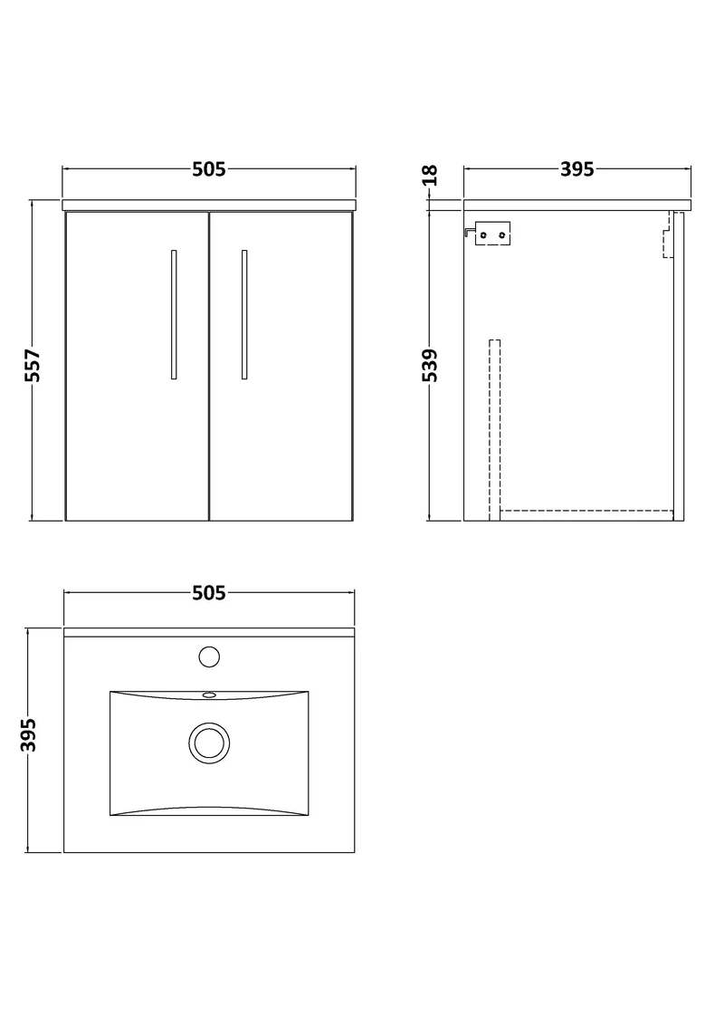 Lana 500mm Wall Hung 2 Door Vanity Unit & Basin - Satin Grey