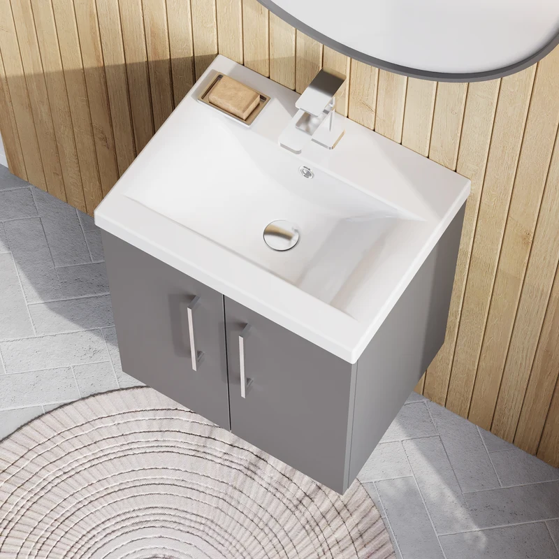 Lana 500mm Wall Hung 2 Door Vanity Unit & Basin - Satin Grey