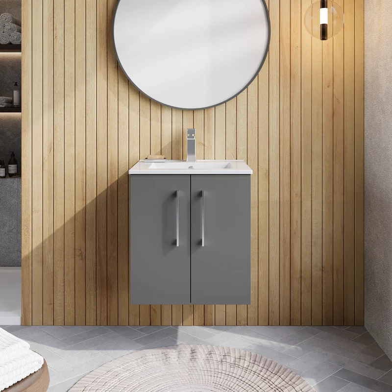 Lana 500mm Wall Hung 2 Door Vanity Unit & Basin - Satin Grey