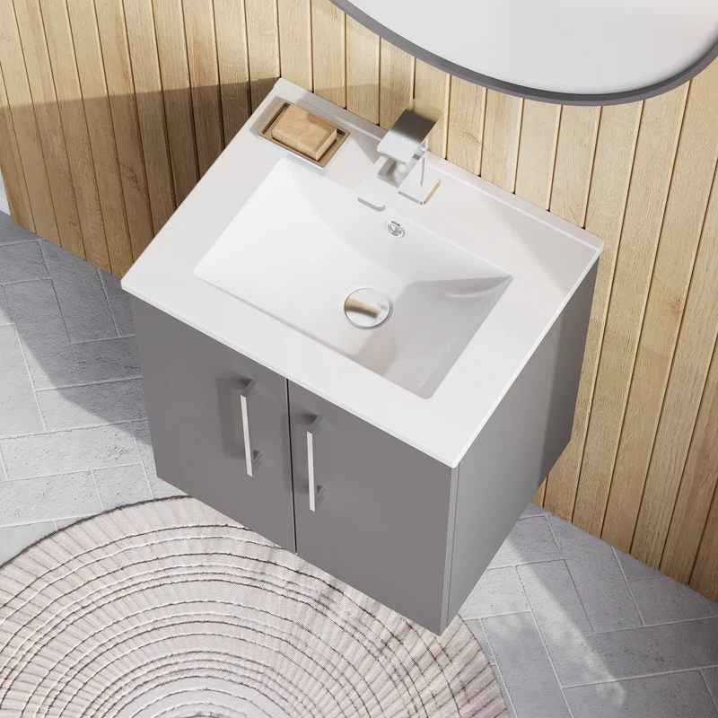 Lana 500mm Wall Hung 2 Door Vanity Unit & Basin - Satin Grey