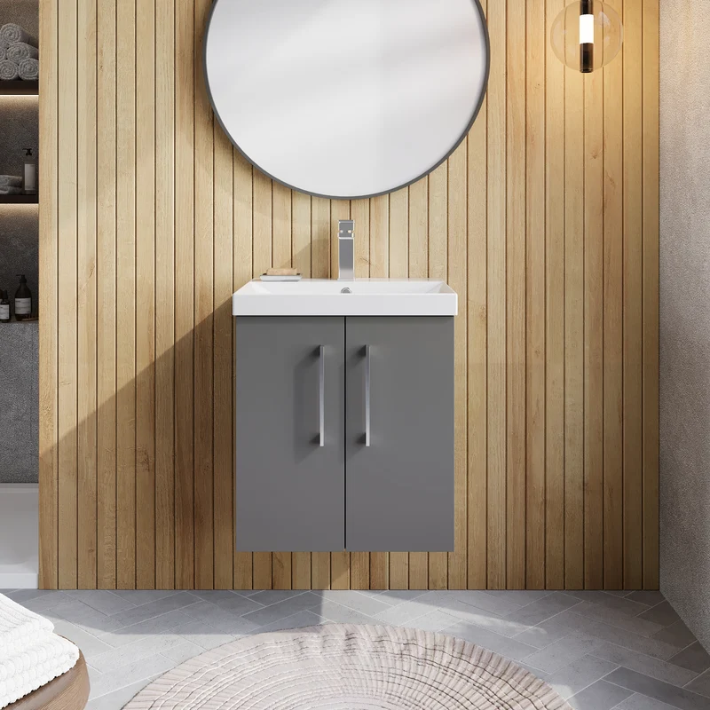 Lana 500mm Wall Hung 2 Door Vanity Unit & Basin - Satin Grey
