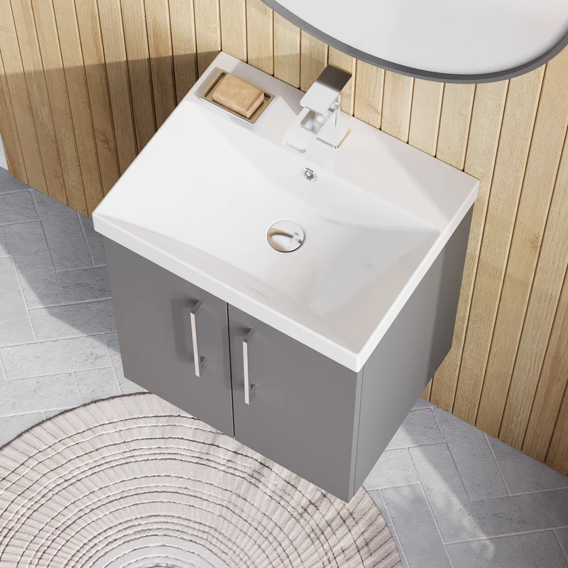 Lana 500mm Wall Hung 2 Door Vanity Unit & Basin - Satin Grey