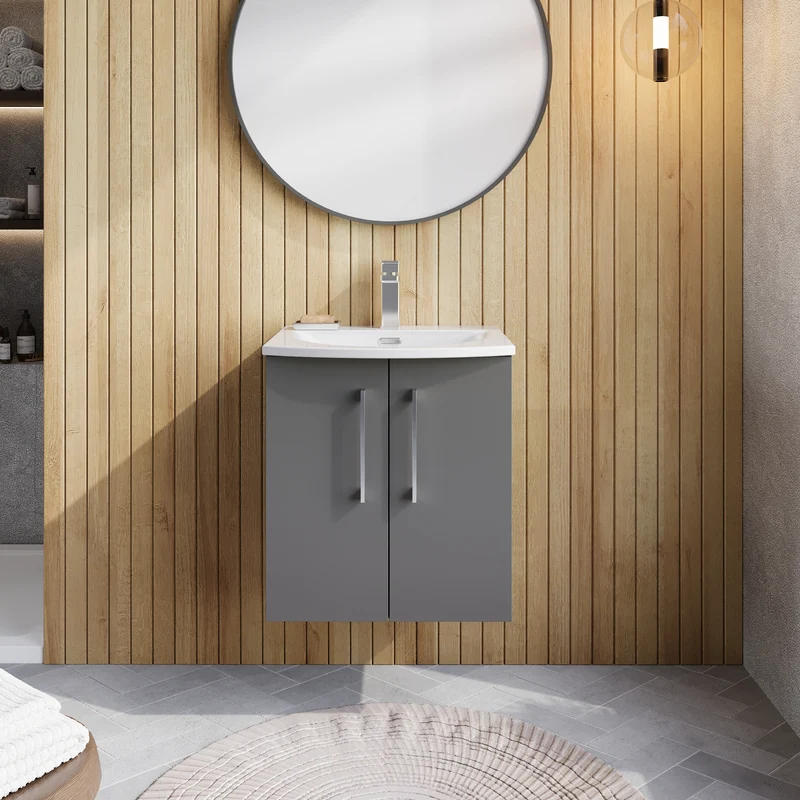 Lana 500mm Wall Hung 2 Door Vanity Unit & Basin - Satin Grey