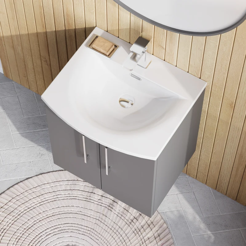Lana 500mm Wall Hung 2 Door Vanity Unit & Basin - Satin Grey