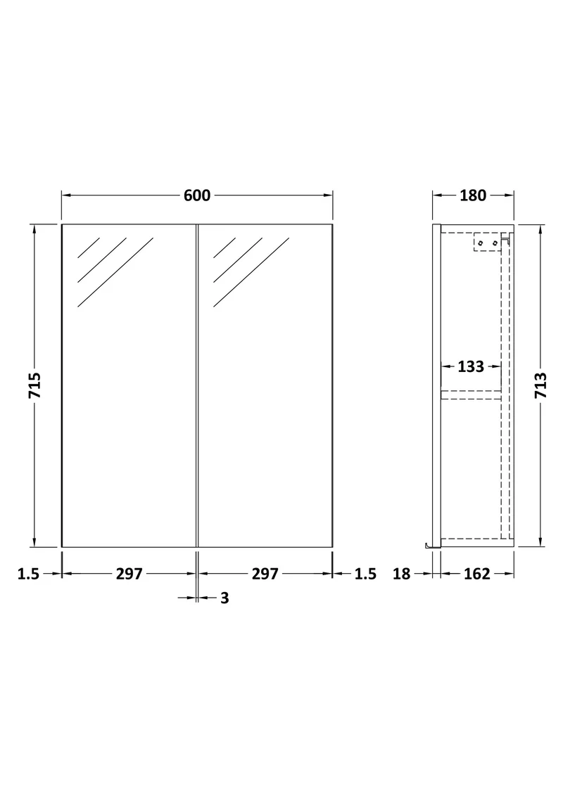 Lana 600mm Mirror Cabinet With 2 Doors - Satin Grey