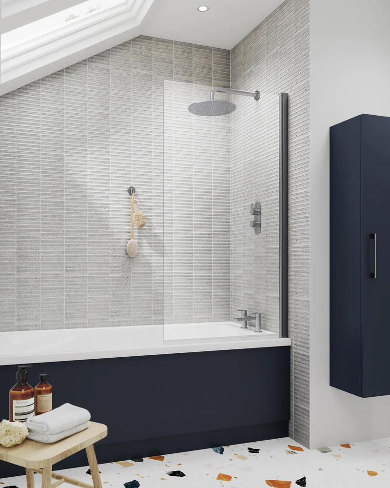 Lana 300mm Wall Hung Tall Storage Unit With 1 Door - Satin Midnight Blue