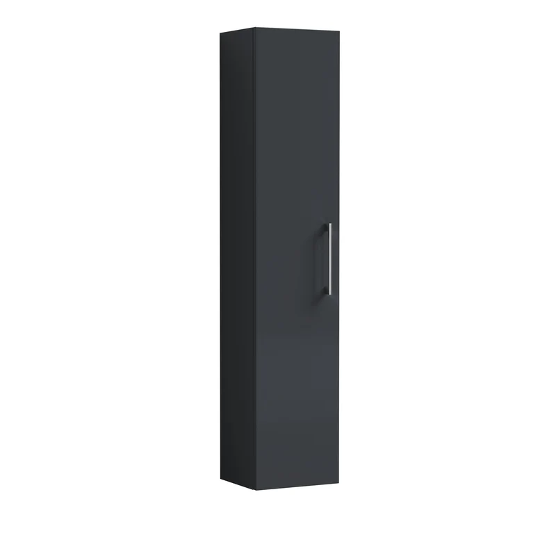 Lana 300mm Wall Hung Tall Storage Unit With 1 Door - Satin Soft Black