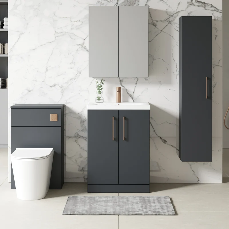 Lana 600mm Mirror Cabinet With 2 Doors - Satin Soft Black