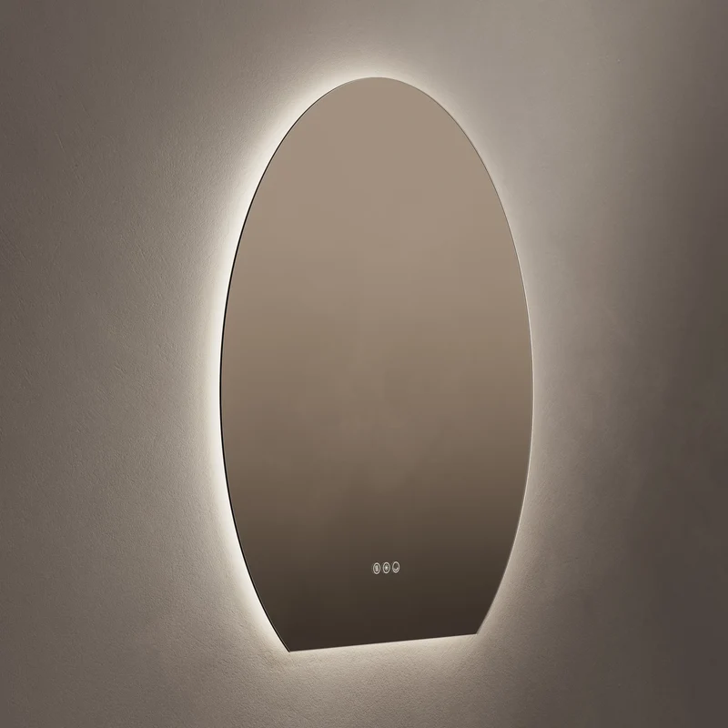 Claris Oval Cut Illuminated Mirror 80 x 90cm with Adjustable Dotless Lighting and Demister