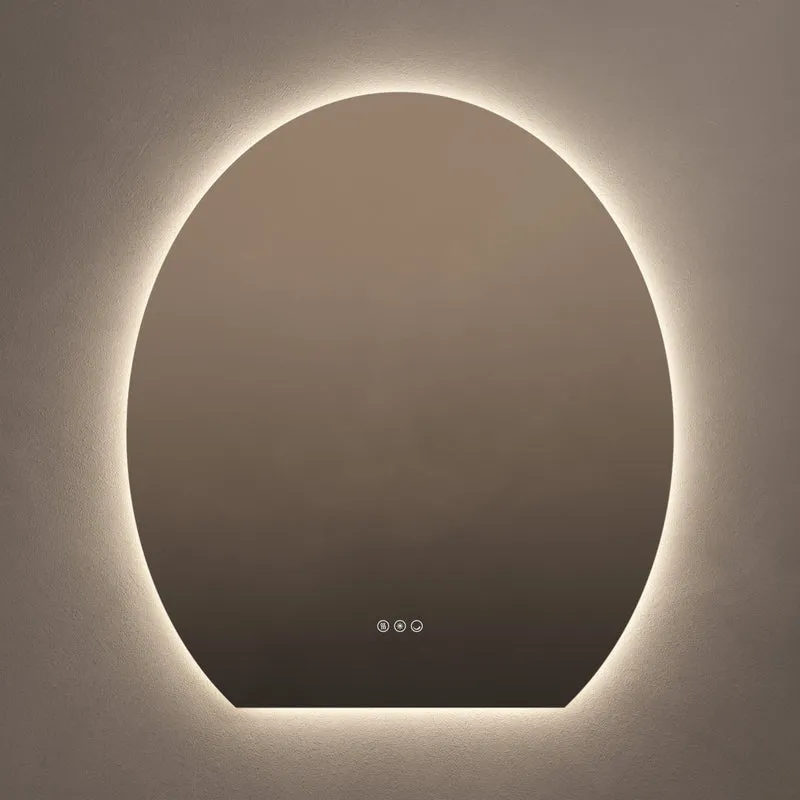 Claris Oval Cut Illuminated Mirror 80 x 90cm with Adjustable Dotless Lighting and Demister