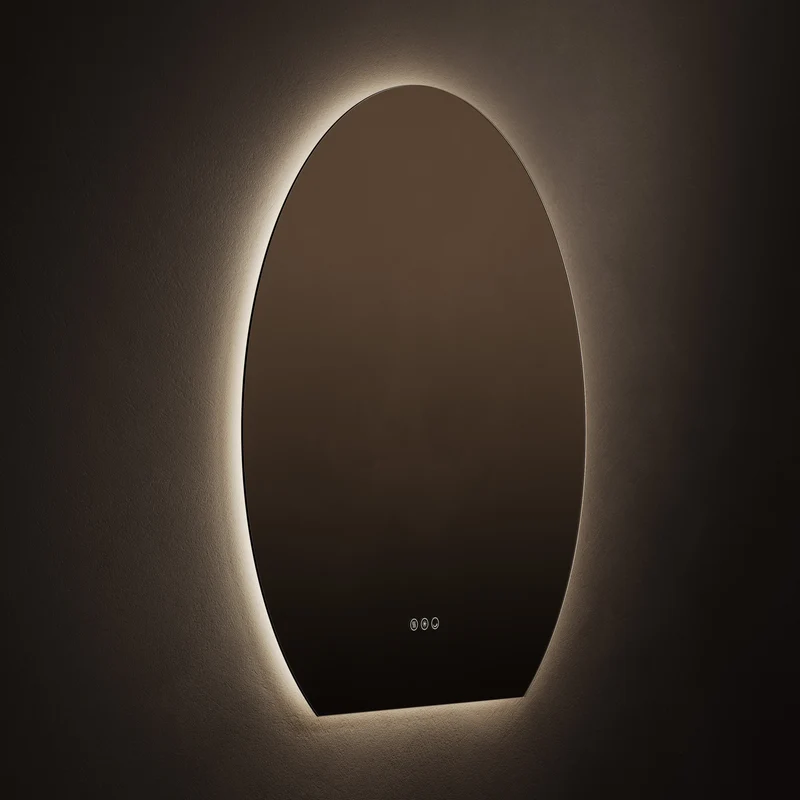 Claris Oval Cut Illuminated Mirror 80 x 90cm with Adjustable Dotless Lighting and Demister