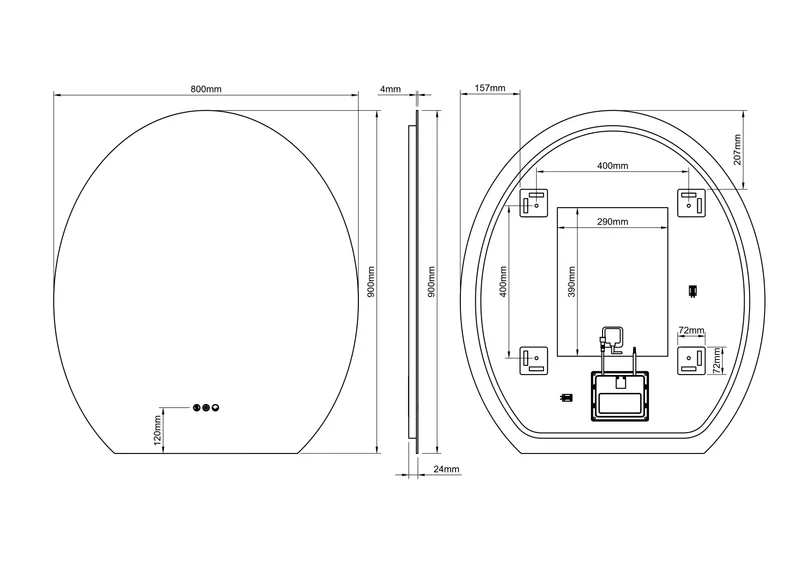 Claris Oval Cut Illuminated Mirror 80 x 90cm with Adjustable Dotless Lighting and Demister