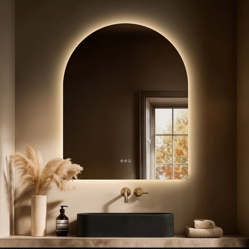 Claris Arch Illuminated Mirror 80 x 100cm with Adjustable Dotless Lighting and Demister