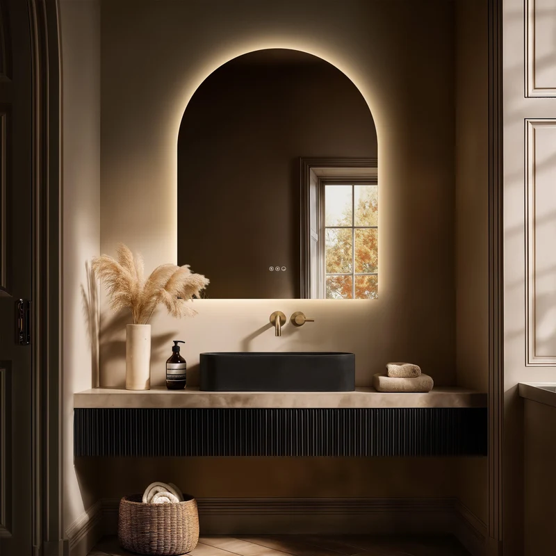 Claris Arch Illuminated Mirror 80 x 100cm with Adjustable Dotless Lighting and Demister