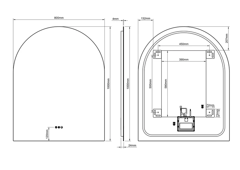 Claris Arch Illuminated Mirror 80 x 100cm with Adjustable Dotless Lighting and Demister