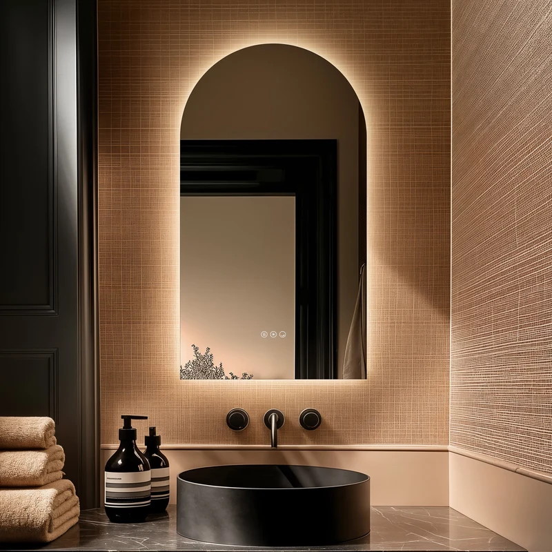 Claris Arch Illuminated Mirror 50 x 90cm with Adjustable Dotless Lighting and Demister