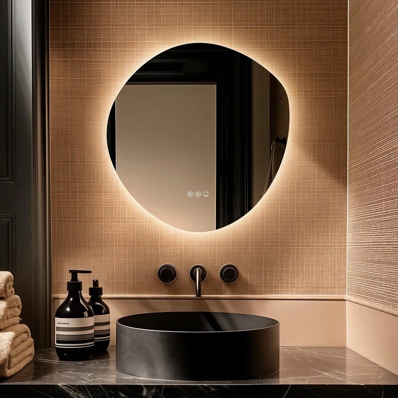 Claris Organic Illuminated Mirror 58 x 60cm with Adjustable Dotless Lighting and Demister