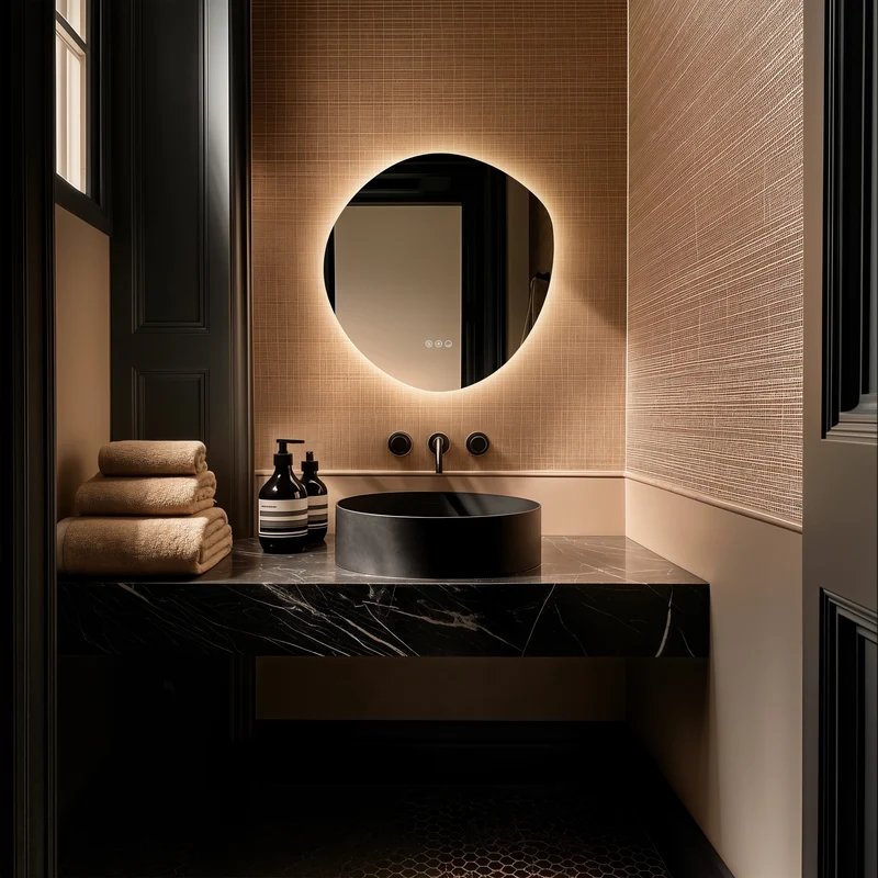 Claris Organic Illuminated Mirror 58 x 60cm with Adjustable Dotless Lighting and Demister