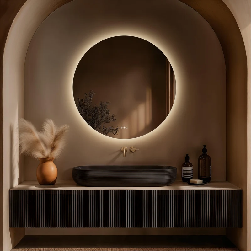 Claris Round Illuminated Mirror 100cm with Adjustable Dotless Lighting and Demister