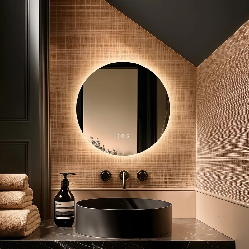 Claris Round Illuminated Mirror 50cm with Adjustable Dotless Lighting and Demister