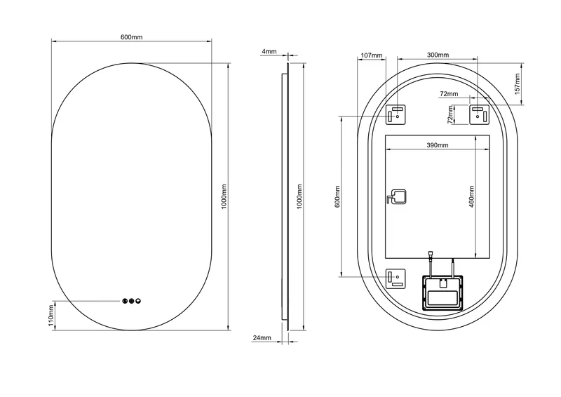 Claris Capsule Illuminated Mirror 60 x 100cm with Adjustable Dotless Lighting and Demister