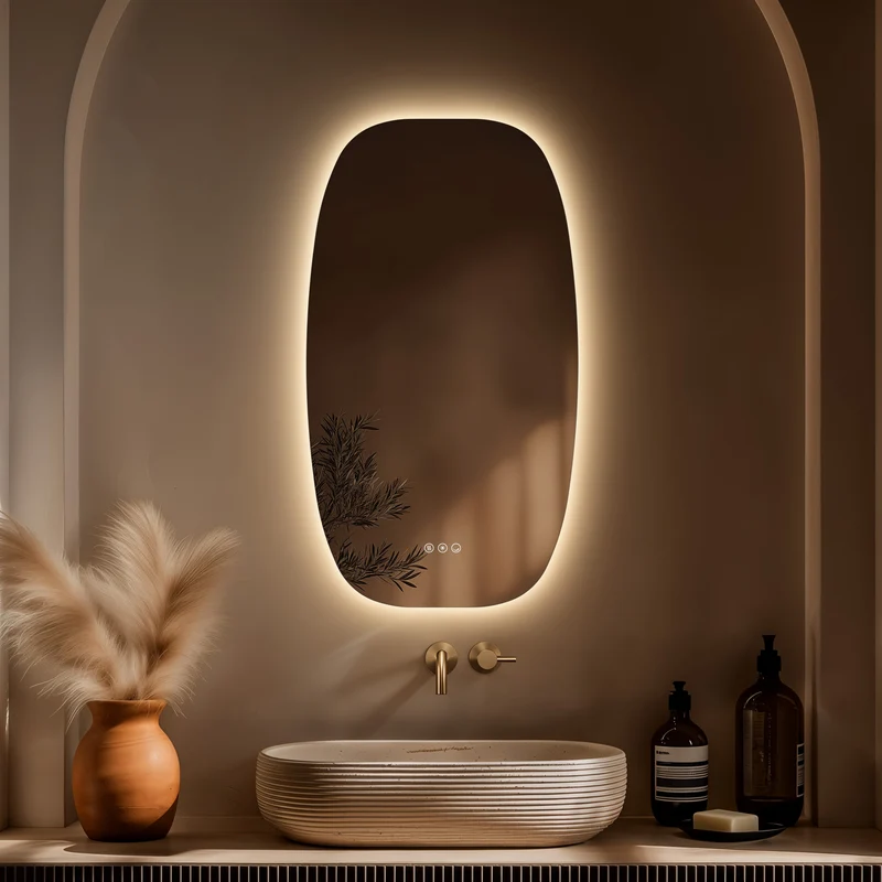 Claris Barrel Illuminated Mirror 50 x 90cm with Adjustable Dotless Lighting and Demister