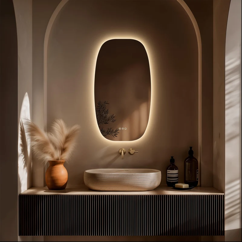 Claris Barrel Illuminated Mirror 50 x 90cm with Adjustable Dotless Lighting and Demister