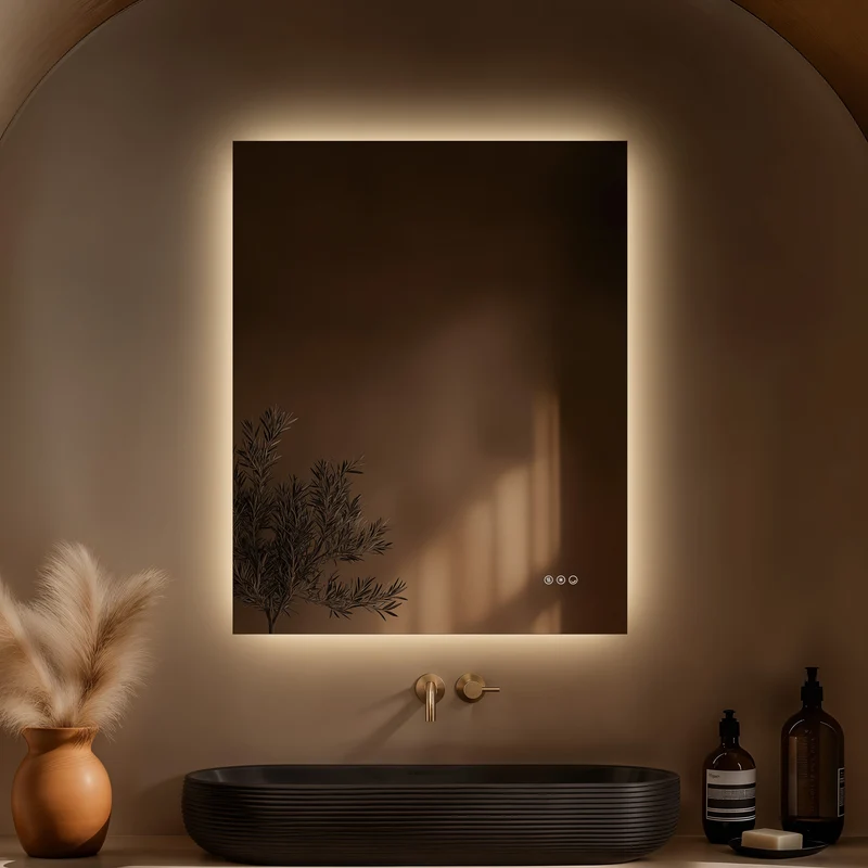 Claris Rectangular Illuminated Mirror 80 x 100cm with Adjustable Dotless Lighting and Demister