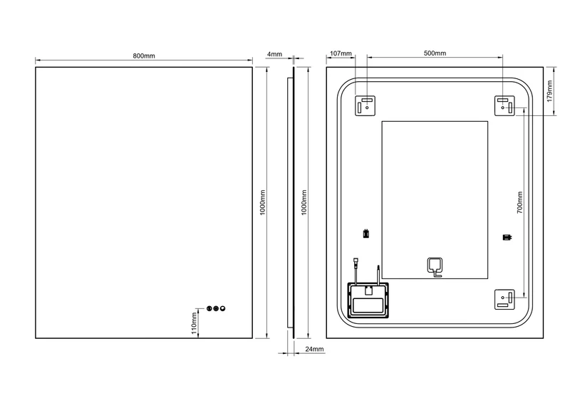 Claris Rectangular Illuminated Mirror 80 x 100cm with Adjustable Dotless Lighting and Demister