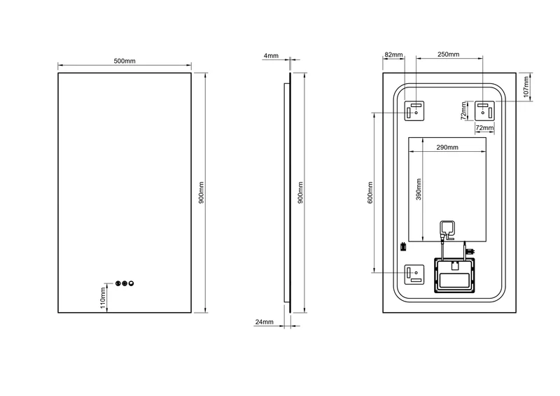 Claris Rectangular Illuminated Mirror 50 x 90cm with Adjustable Dotless Lighting and Demister