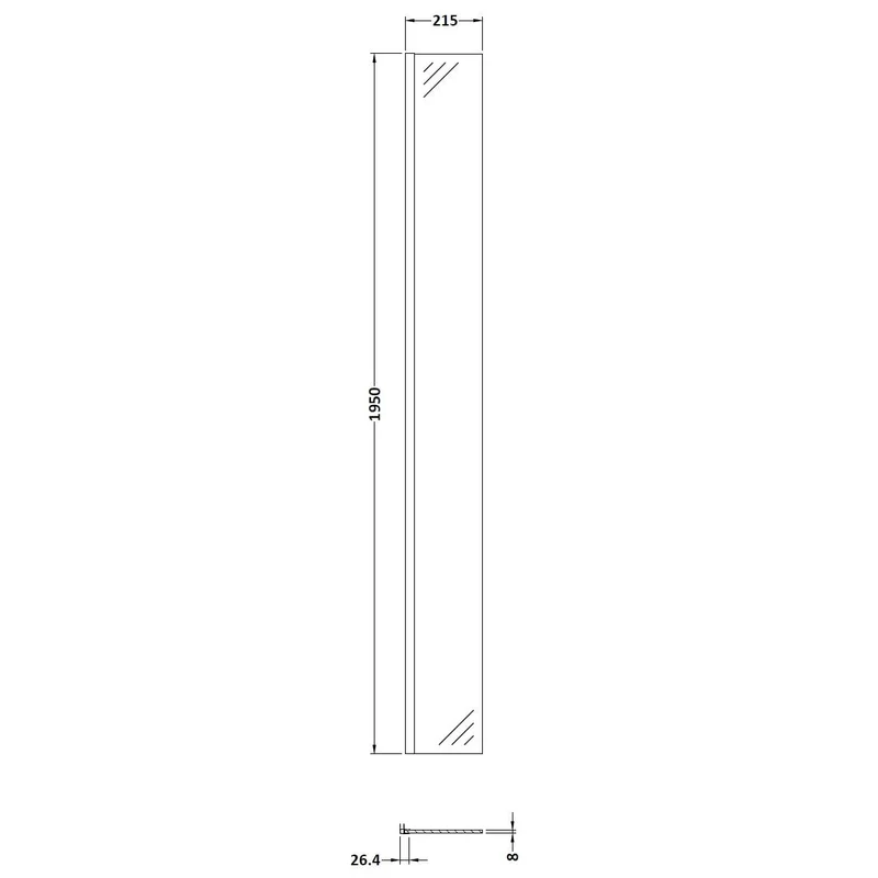 215mm Fixed Return For 8mm, 1950mm Wetroom Screen - Matt Black
