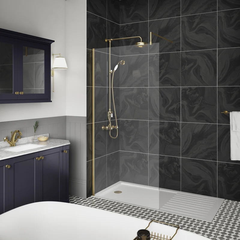 Vista 8mm Brushed Brass Walk-In Shower Screen - 1950mm With Easy Clean Glass