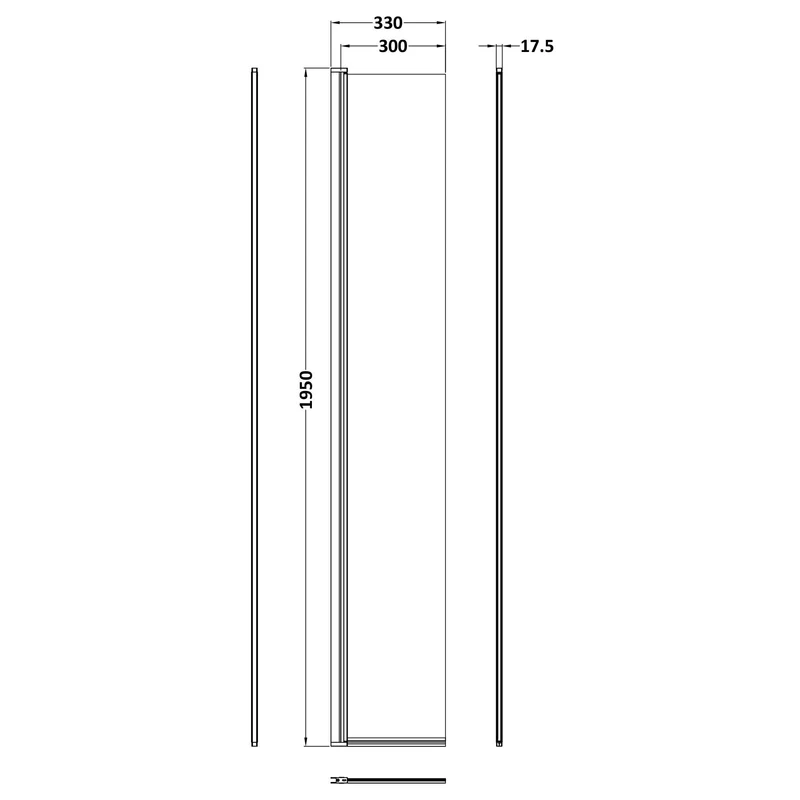 300mm Concealed Hinged Return For 8mm, 1950mm Wetroom Screen - Brushed Brass