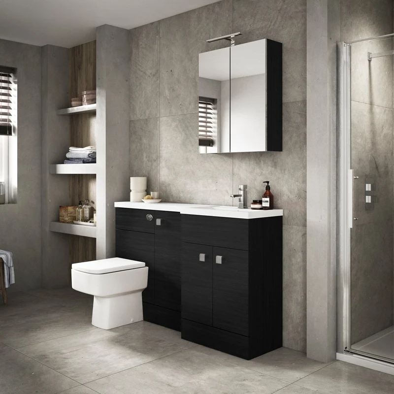 Hudson Reed Fusion 1100mm Right Hand Combination Contemp Charcoal Black MFC Textured Woodgrain 904x1105x360mm