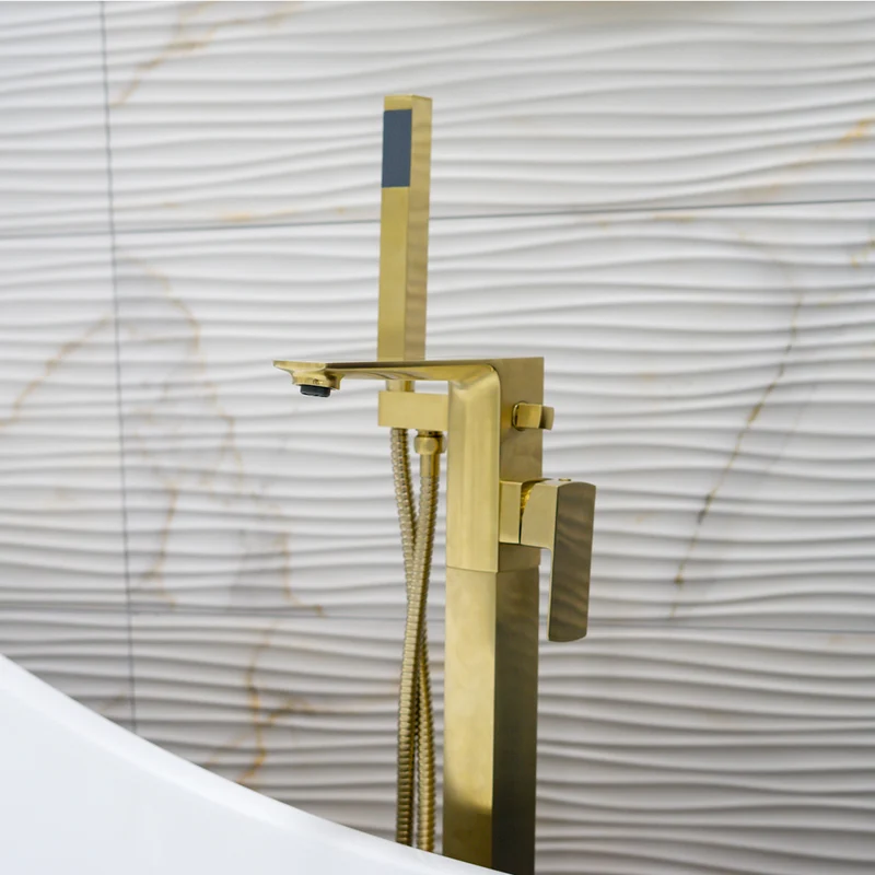 Eliseo Ricci Vesu Floor Standing Bath Shower Mixer - Brushed Brass