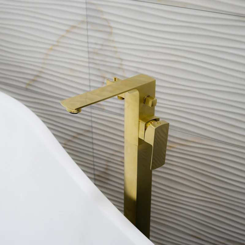 Eliseo Ricci Vesu Floor Standing Bath Shower Mixer - Brushed Brass