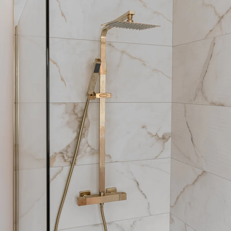 Eliseo Ricci Cube Plus Thermostatic Rain Shower with Diverter - Brushed Brass