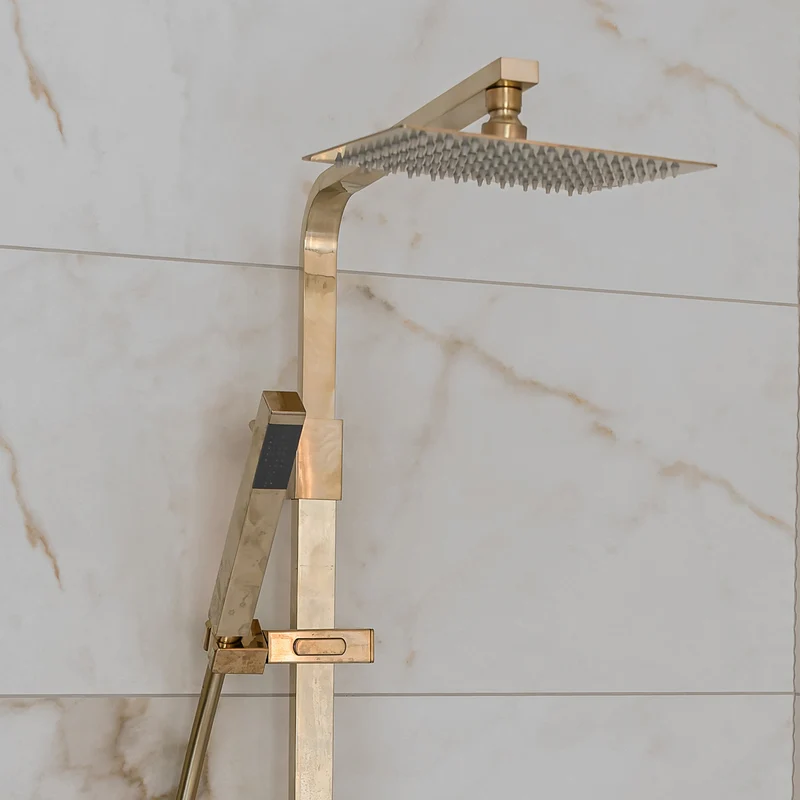 Eliseo Ricci Cube Plus Thermostatic Rain Shower with Diverter - Brushed Brass