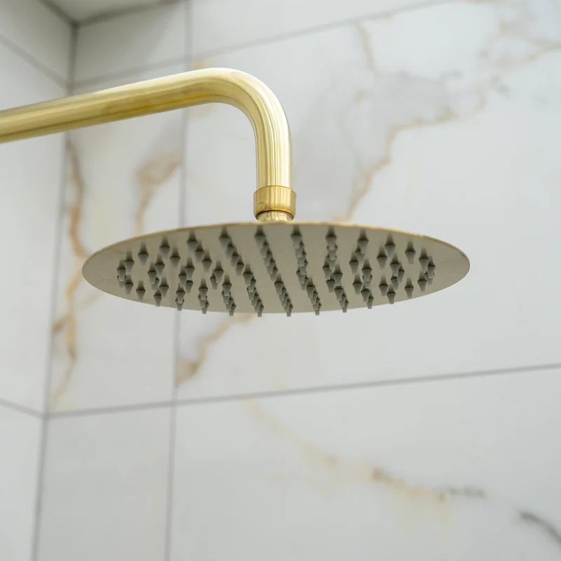 Eliseo Ricci Curve Plus Thermostatic Rain Shower with Diverter - Brushed Brass
