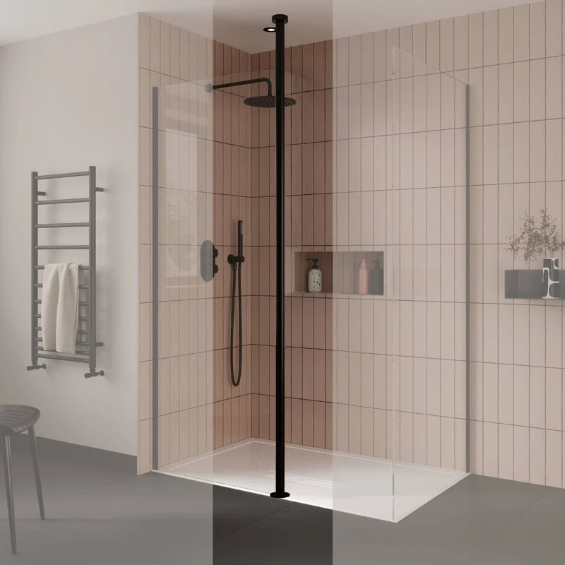 Lustre Ceiling Post For Wetroom Screen - Matt Black