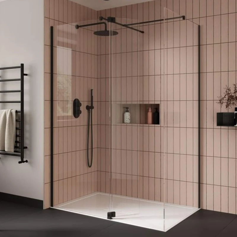 Lustre Matt Black 8mm Wetroom Screen, 2000mm Tall With Easy Clean Glass