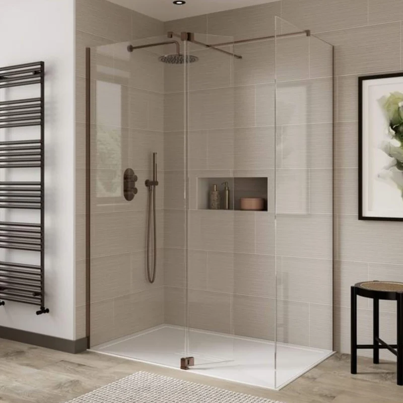 Lustre Brushed Bronze 8mm Wetroom Screen, 2000mm Tall With Easy Clean Glass