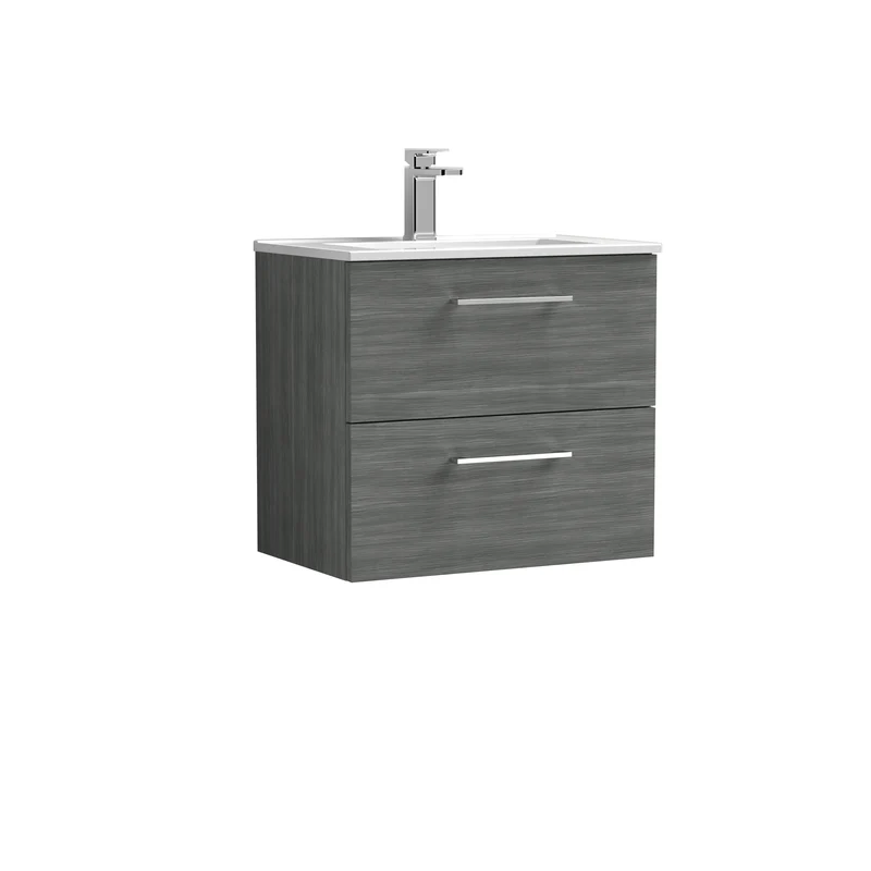 Lana 600mm Wall Hung 2 Drawer Vanity Unit & Basin - Anthracite Woodgrain