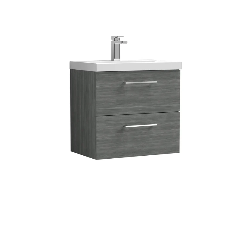 Lana 600mm Wall Hung 2 Drawer Vanity Unit & Basin - Anthracite Woodgrain
