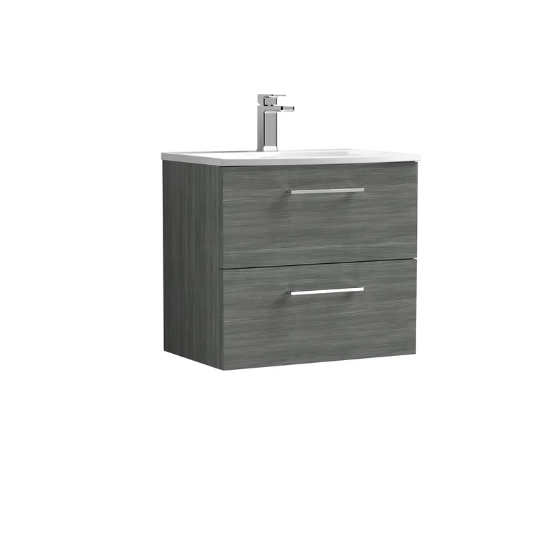 Lana 600mm Wall Hung 2 Drawer Vanity Unit & Basin - Anthracite Woodgrain