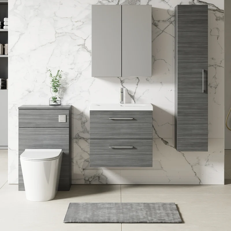 Lana 600mm Wall Hung 2 Drawer Vanity Unit & Basin - Anthracite Woodgrain