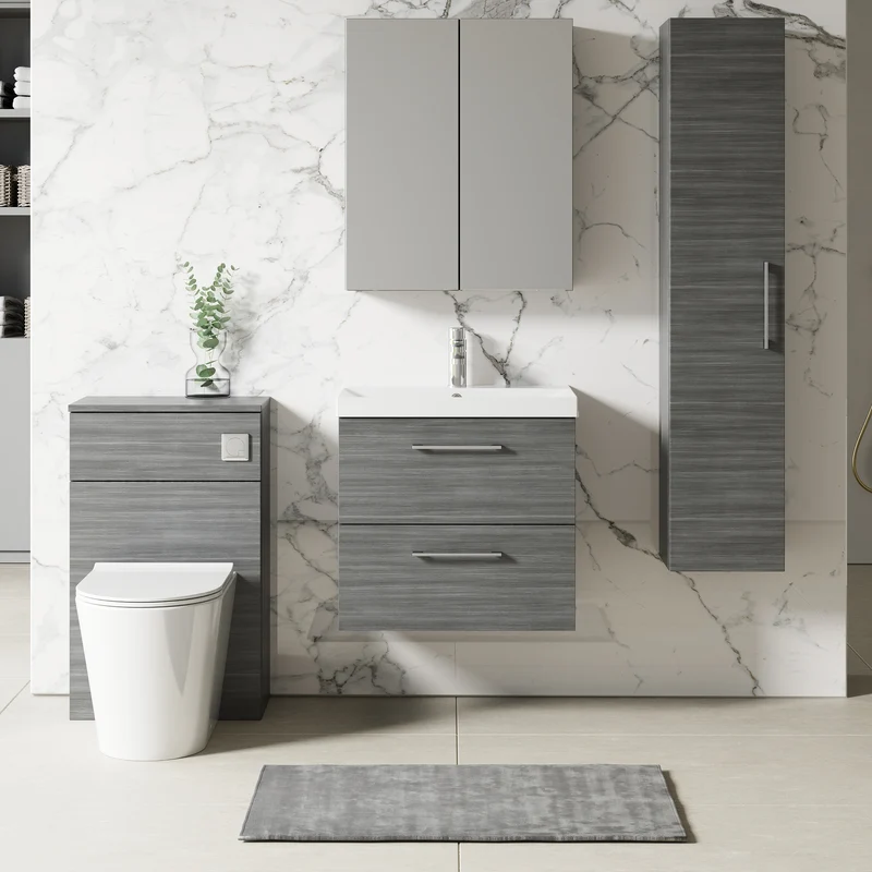 Lana 600mm Wall Hung 2 Drawer Vanity Unit & Basin - Anthracite Woodgrain