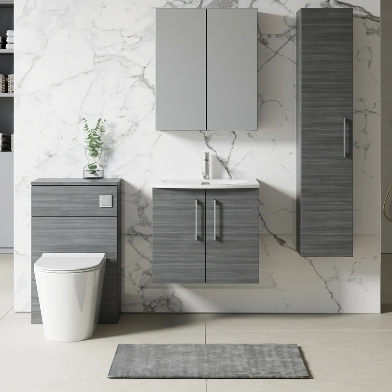 Lana 600mm Wall Hung 2 Drawer Vanity Unit & Basin - Anthracite Woodgrain