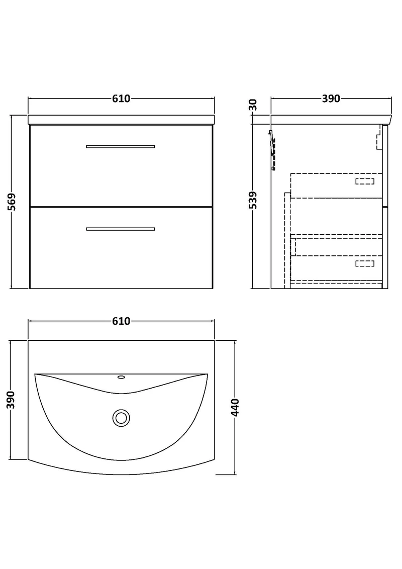 Lana 600mm Wall Hung 2 Drawer Vanity Unit & Basin - Anthracite Woodgrain